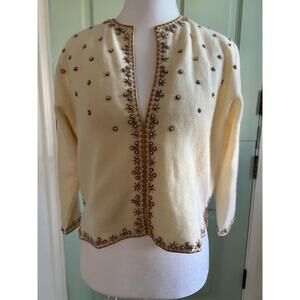 Vintage Hong Kong Embroidered Cardigan Sweater – Size 42